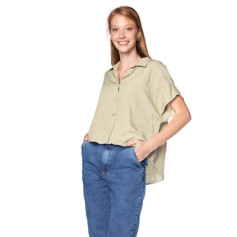 Camisa Feminina Rovitex Manga Curta Libélula Verde Claro - GG