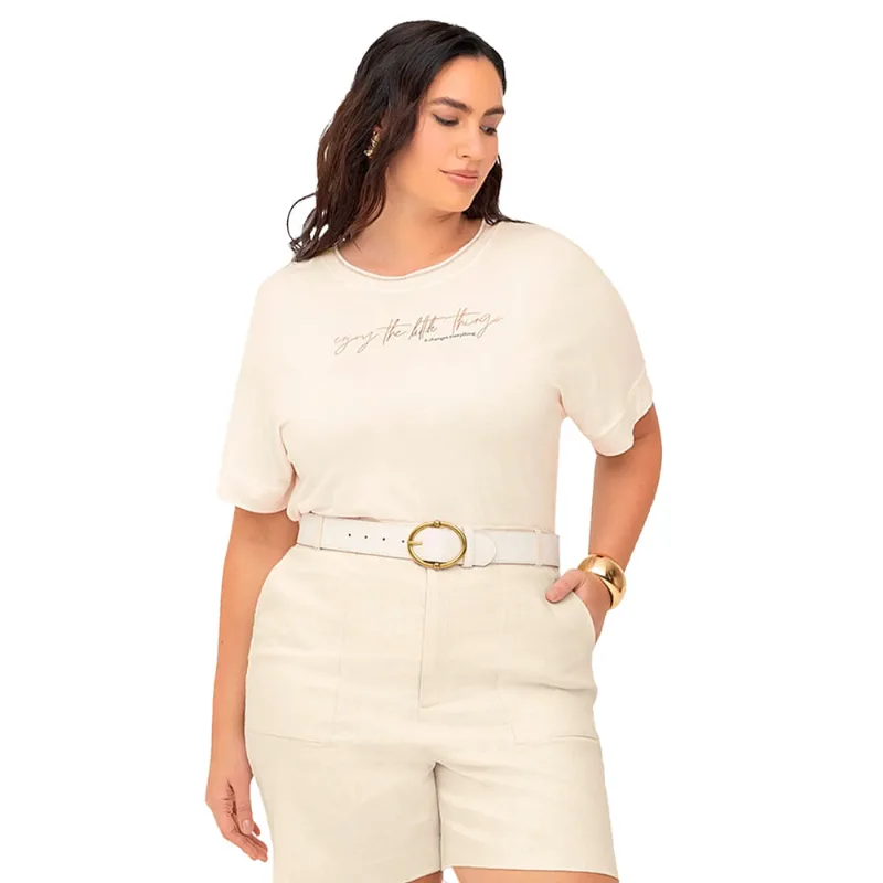 Blusa Feminina Secret Glam Plus Size com Frase Off White - G1