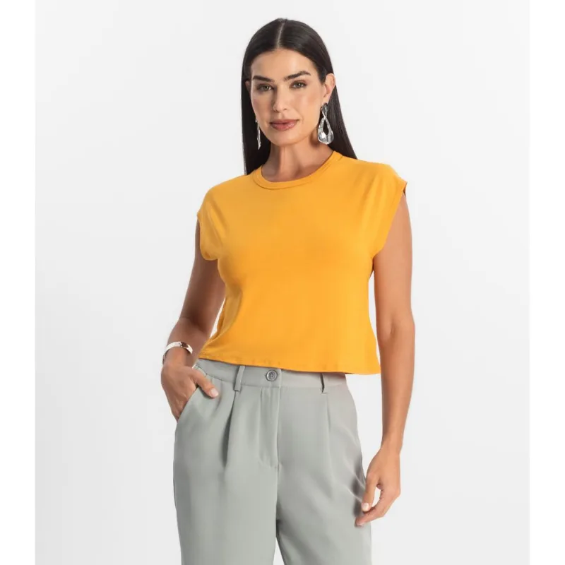 Blusa Básica Feminina Viscotorcion Rovitex Amarelo GG