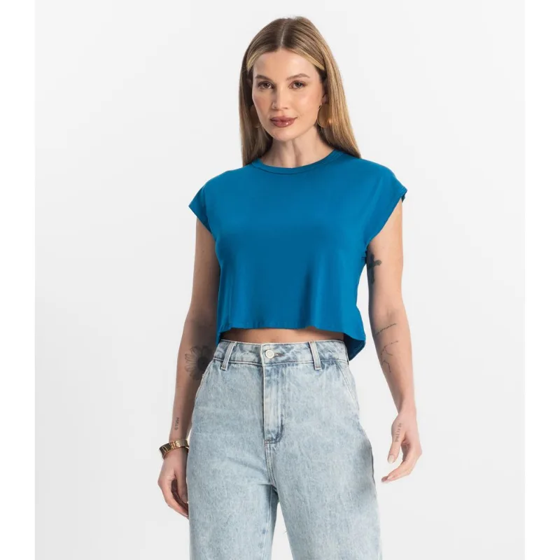 Blusa Básica Feminina Viscotorcion Rovitex Azul P
