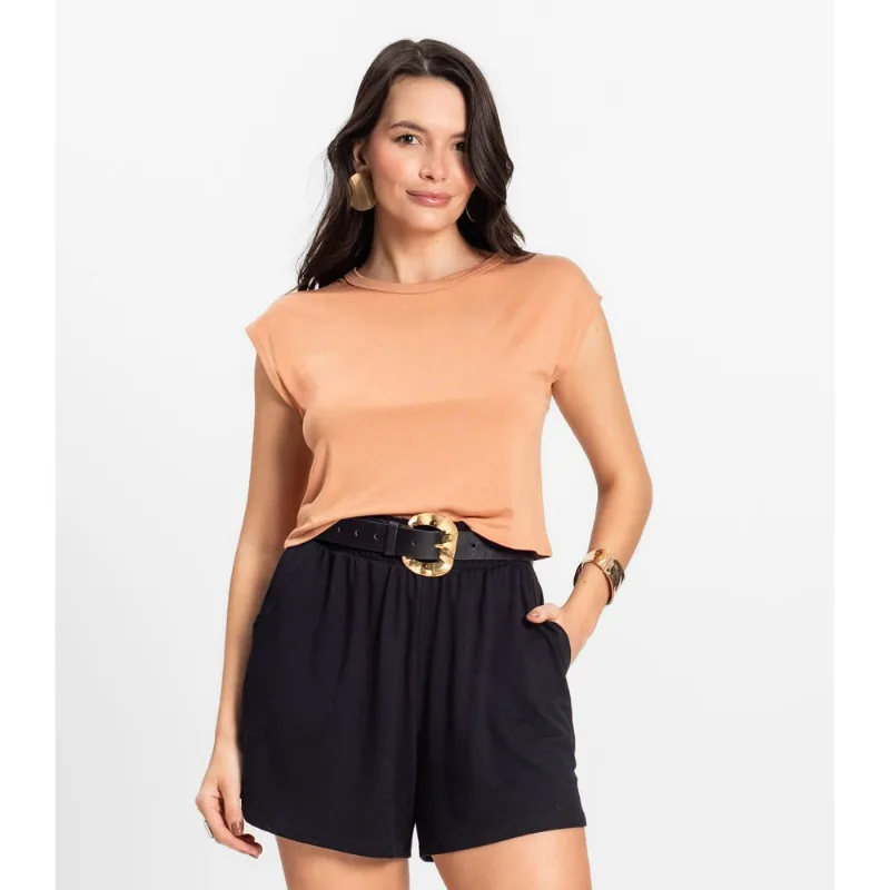 Blusa Básica Feminina Viscotorcion Rovitex Marrom G