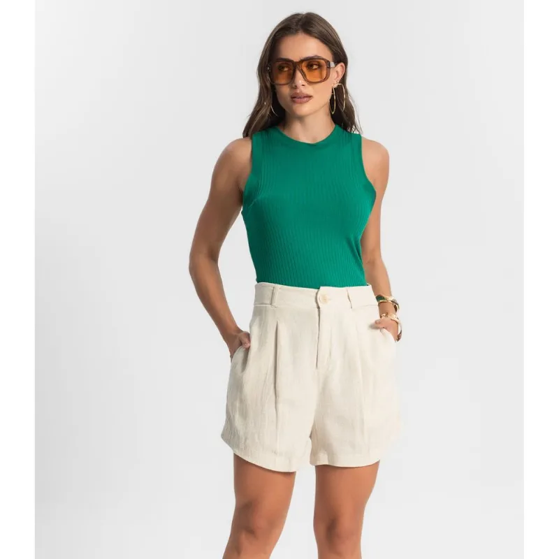 Shorts Feminino Alfaiataria Em Linho Endless Bege G