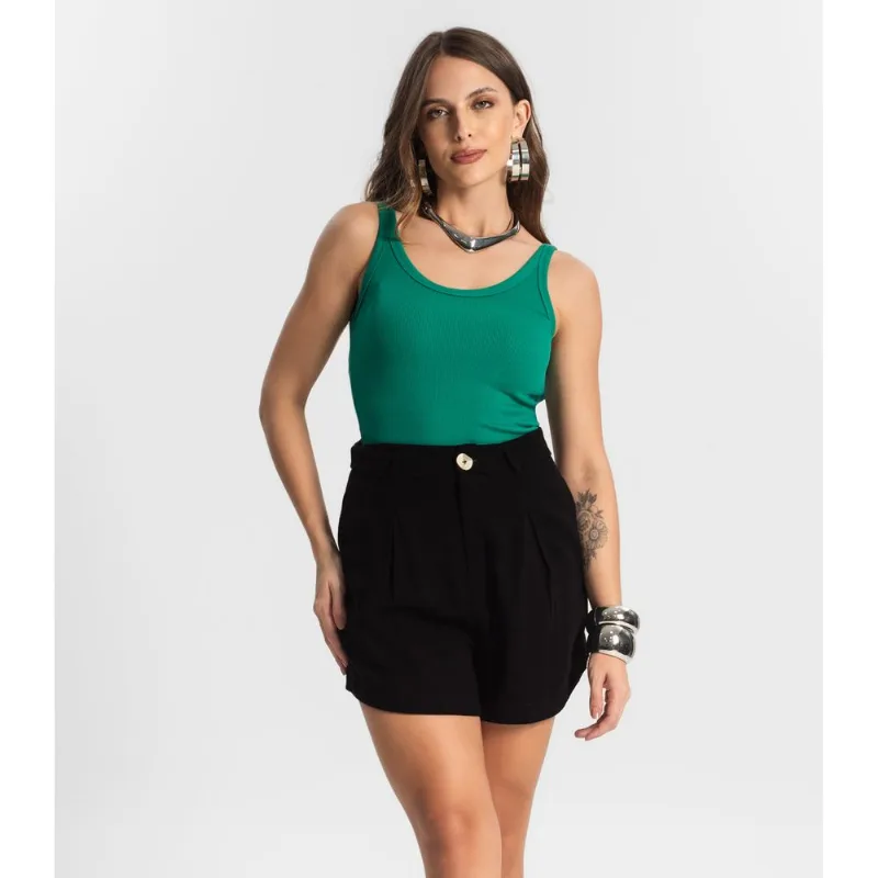 Shorts Feminino Alfaiataria Em Linho Endless Preto GG