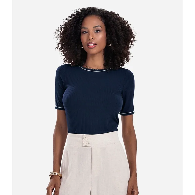 Blusa Feminina Ribana Canelada Azul M