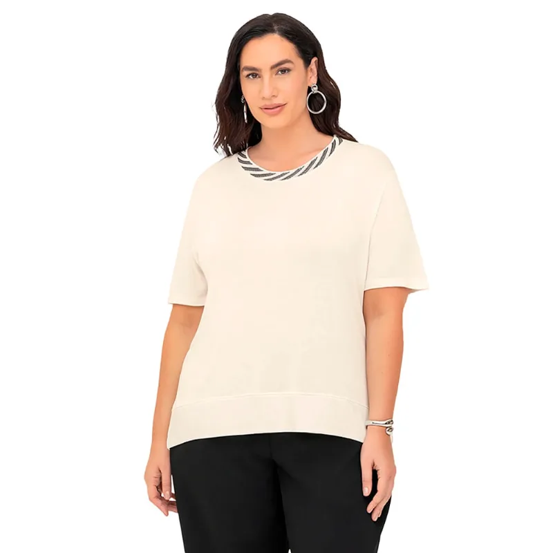 Blusa Feminina Secret Glam Plus Size Detalhe na Gola Off White - G2