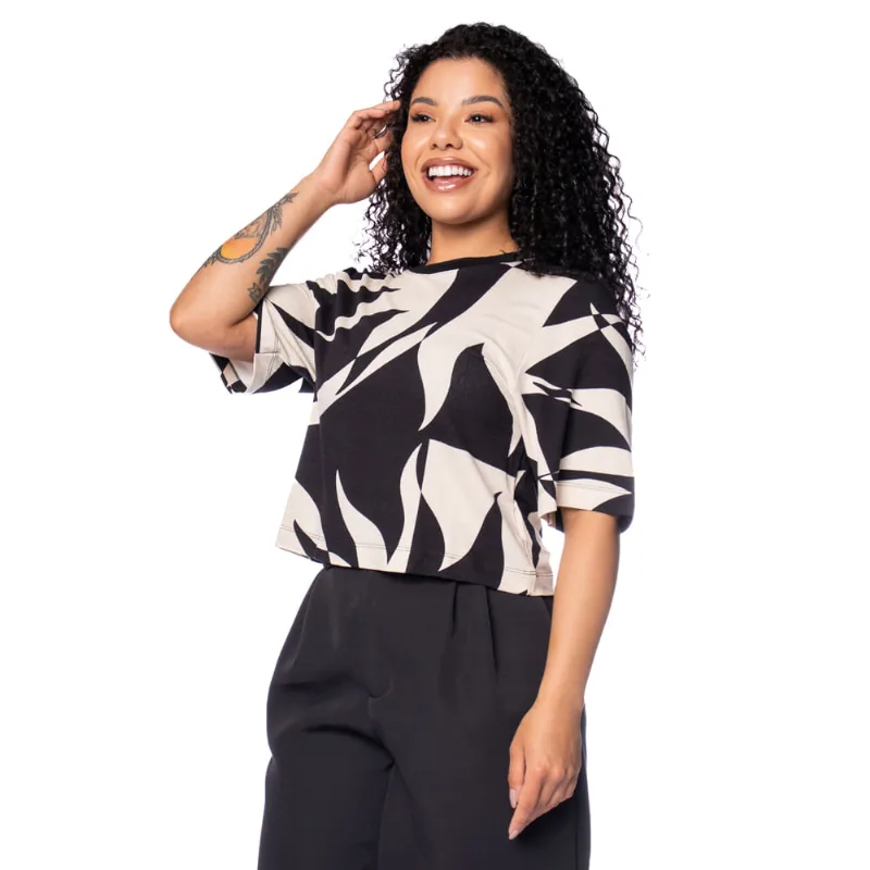 Blusa Feminina Endless Ampla Estampada Preto/bege - P