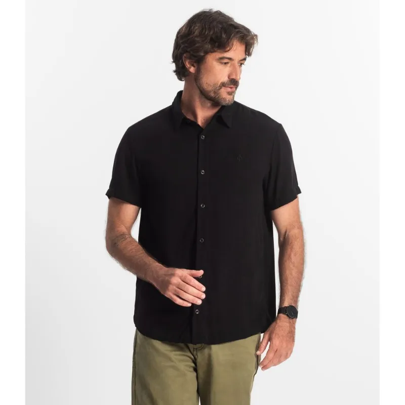 Camisa Masculina Viscose Lisa Com Bordado Diametro Preto P