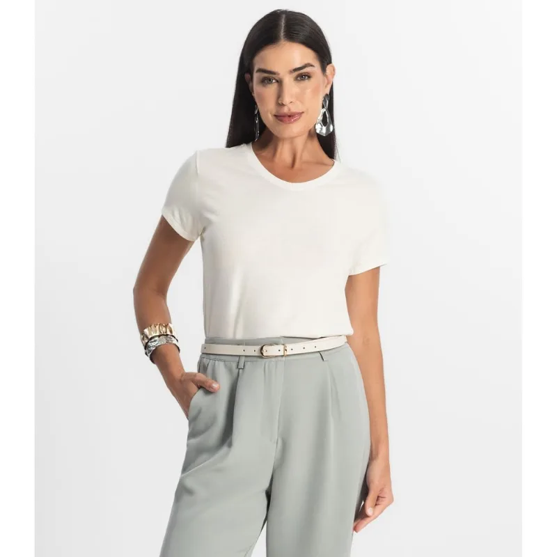 Blusa Básica Feminina Viscotorcion Rovitex Bege M