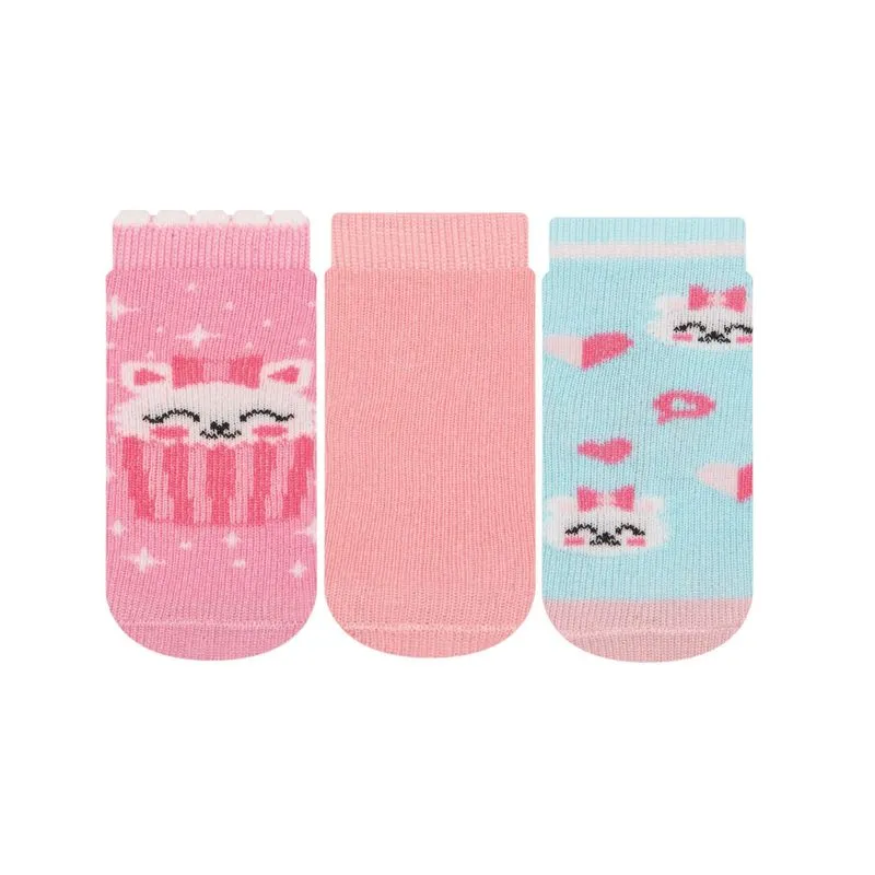 Kit 3 Pares De Meia Soquete Feminina Cia Da Meia Rosa 13/16