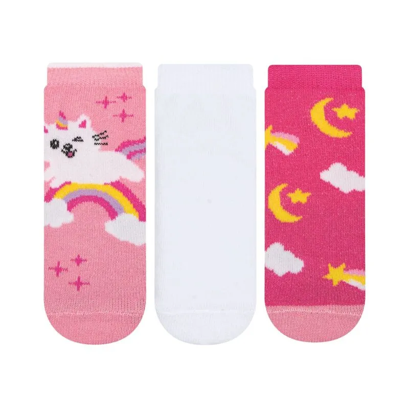 Kit 3 Pares De Meias Soquete Feminina Cia Da Meia Rosa 17/22