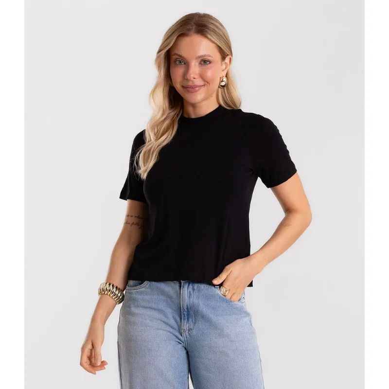 Blusa Feminina Básica em Malha Visco Rovitex Preto P