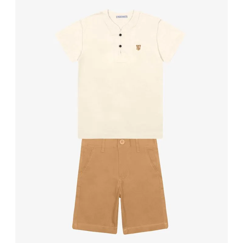 Conjunto Infantil Camiseta Com Bermuda Trick Nick Bege 4