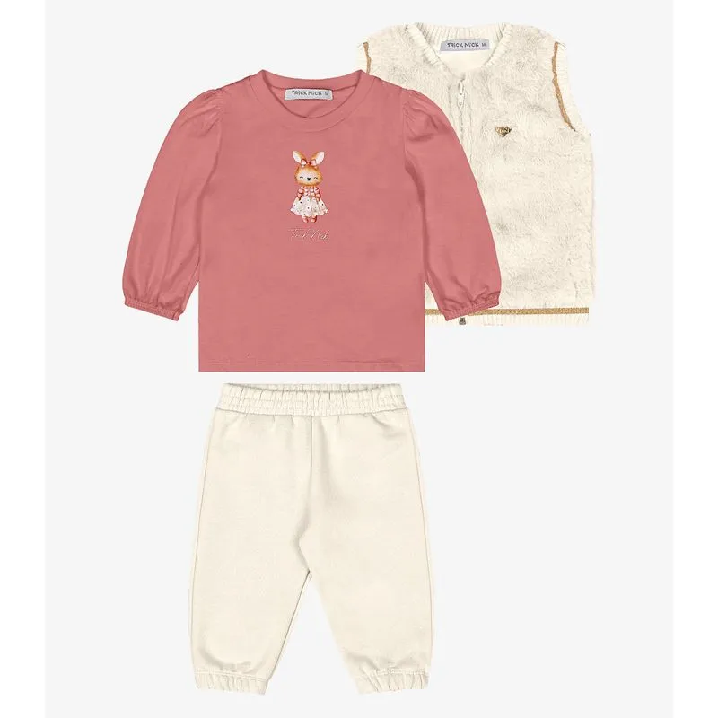Trijunto Blusa Com Calça e Colete Trick Nick Bege 1