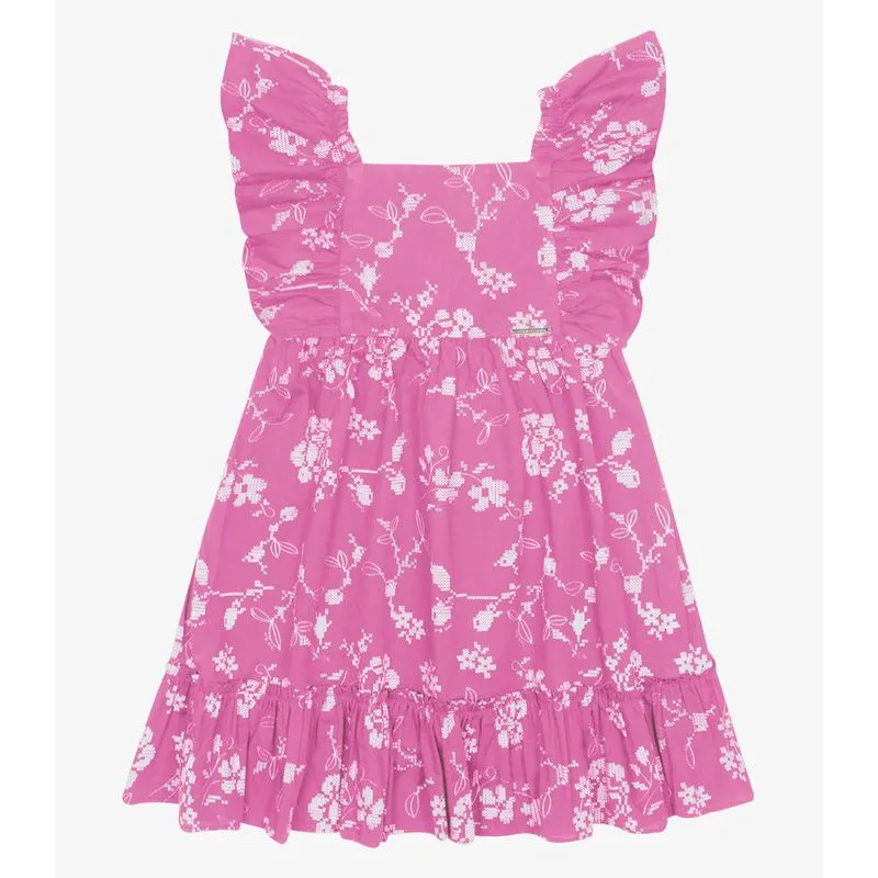 Vestido Popeline Floral Bordado Trick Nick Rosa 12