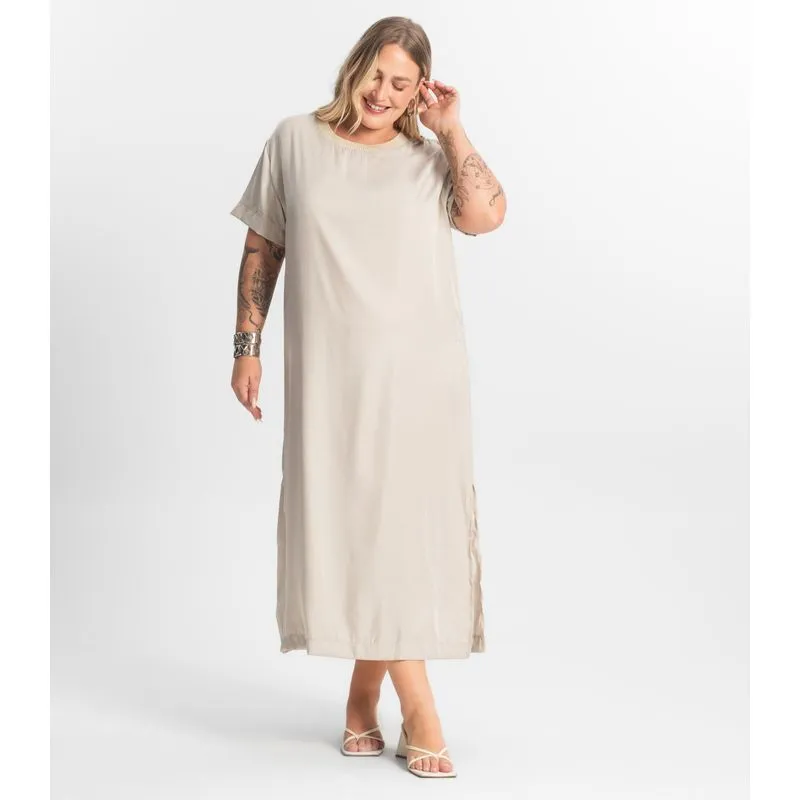Vestido Super Midi Plus Size Secret Glam Bege Plus G3