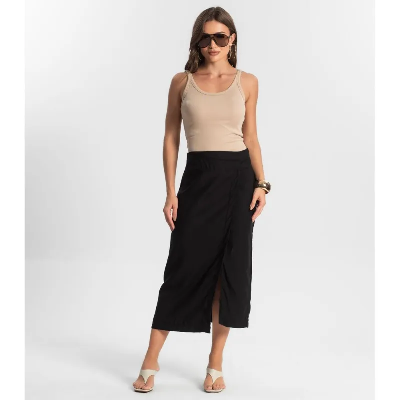 Saia Midi Com Fenda Endless Preto P