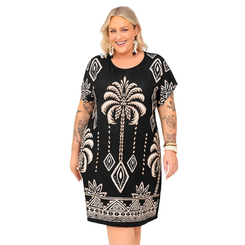Vestido Feminino Secret Glam Plus Size Estampado Preto - G2