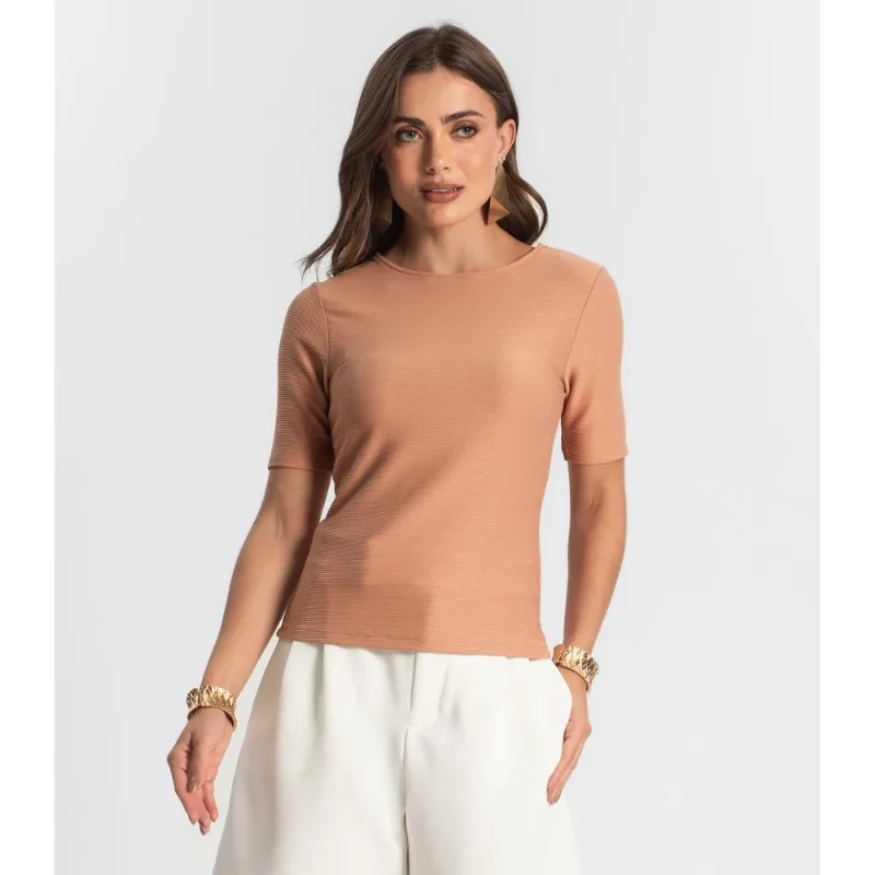 Blusa Feminina Manga Curta em Poly Endless Marrom GG