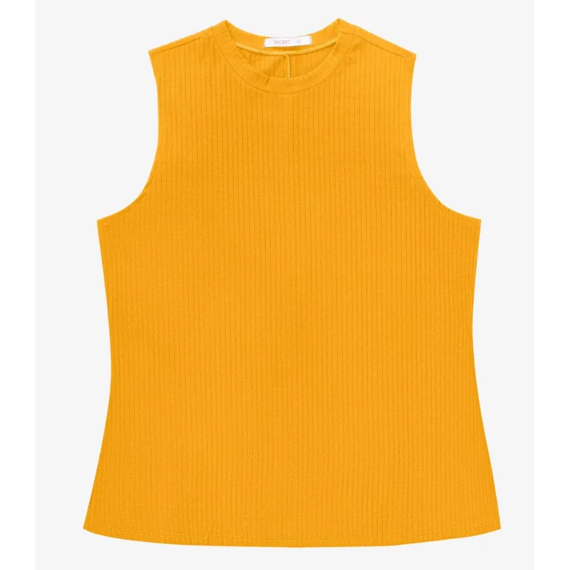 Regata Plus Size Em Ribana Canelada Secret Glam Amarelo Plus G4
