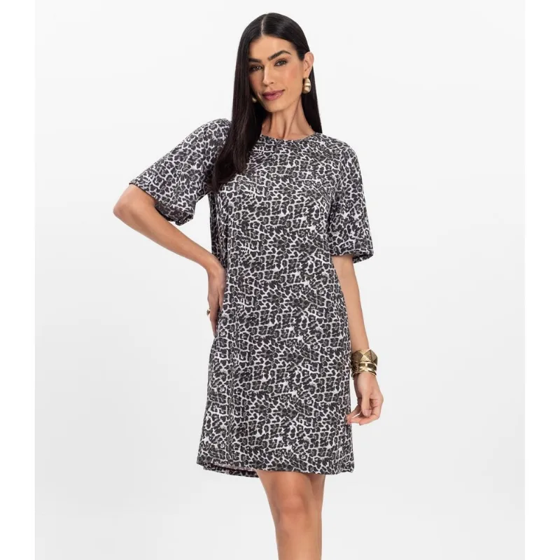 Vestido Curto Estampado Feminino Rovitex Preto GG