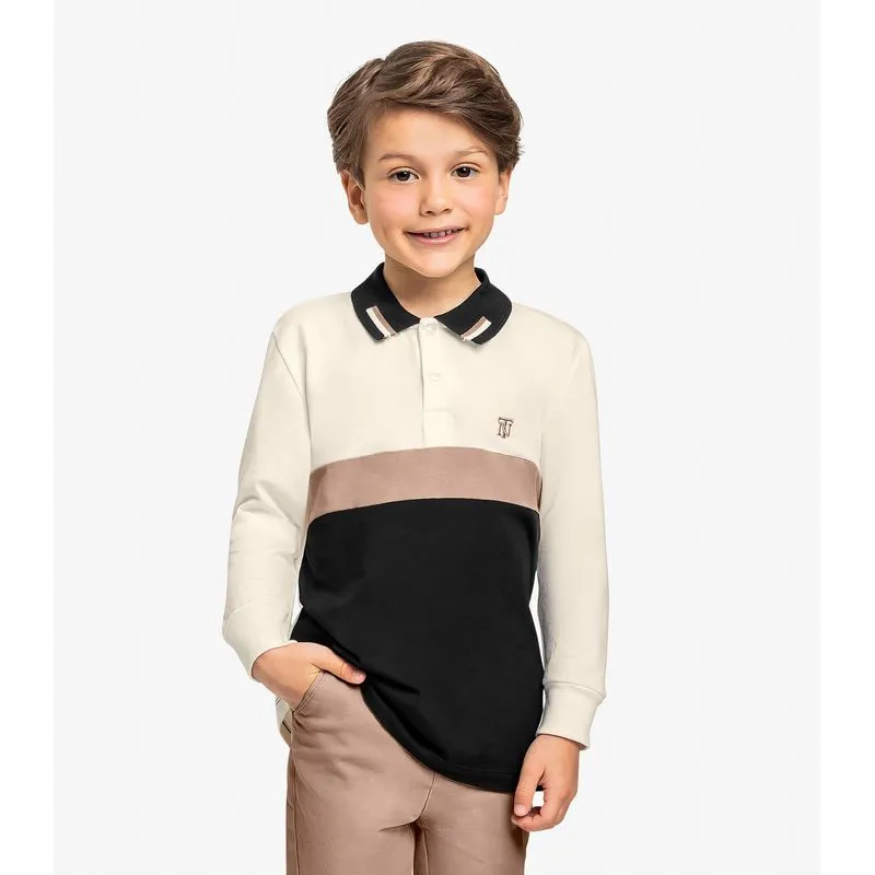 Polo Infantil Menino Manga Longa Trick Nick Bege 2