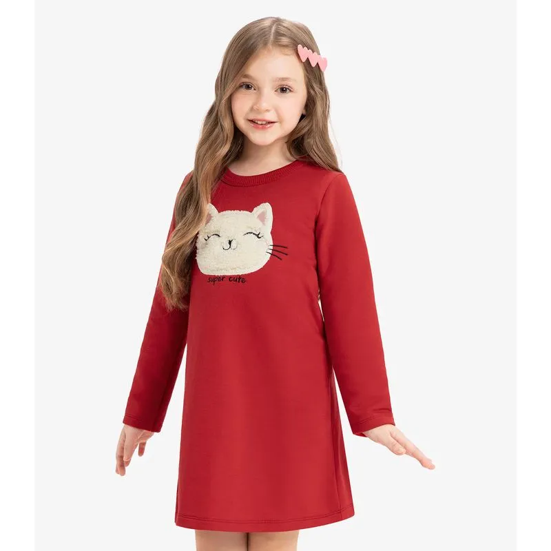 Vestido Infantil Manga Longa Rovi Kids Vermelho 2