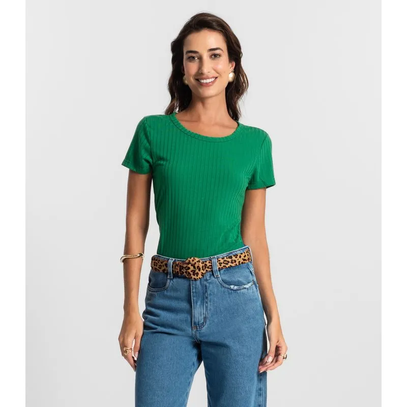 Blusa Feminina Manga Curta Canelada KO Verde M