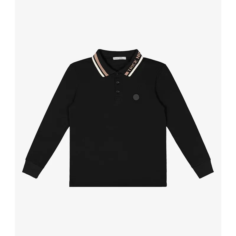 Polo Infantil Manga Longa Trick Nick Preto 12