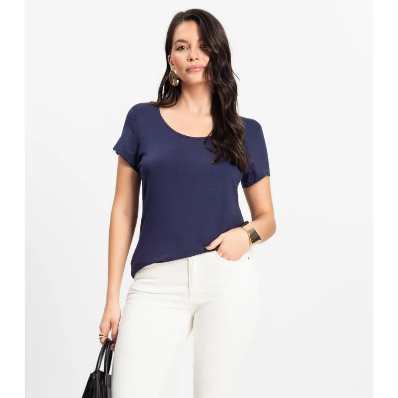 Blusa Feminina Viscotorcion Básica Rovitex Azul G