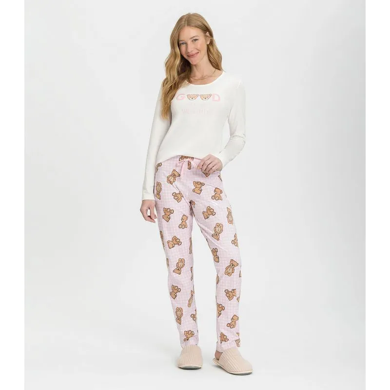 Pijama Feminino Manga Longa Mensageira Da Paz Branco M