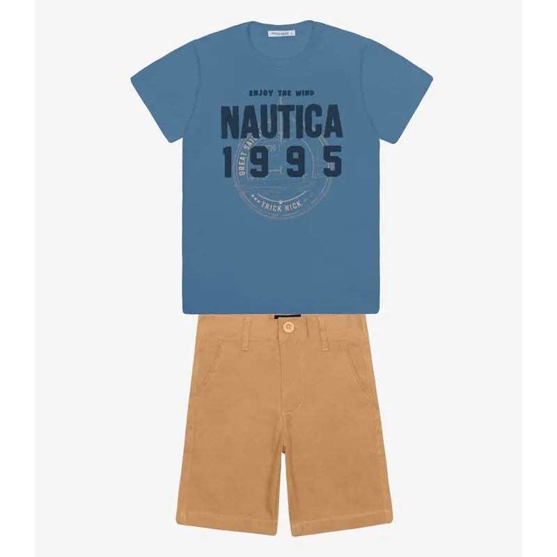 Conjunto Menino Camiseta Com Bermuda Trick Nick Azul 12