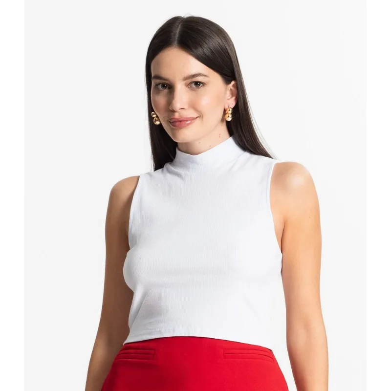 Regata Com Gola Alta Ribana Algodão Básica Select Branco M