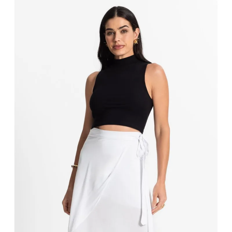 Regata Com Gola Alta Ribana Algodão Básica Select Preto G