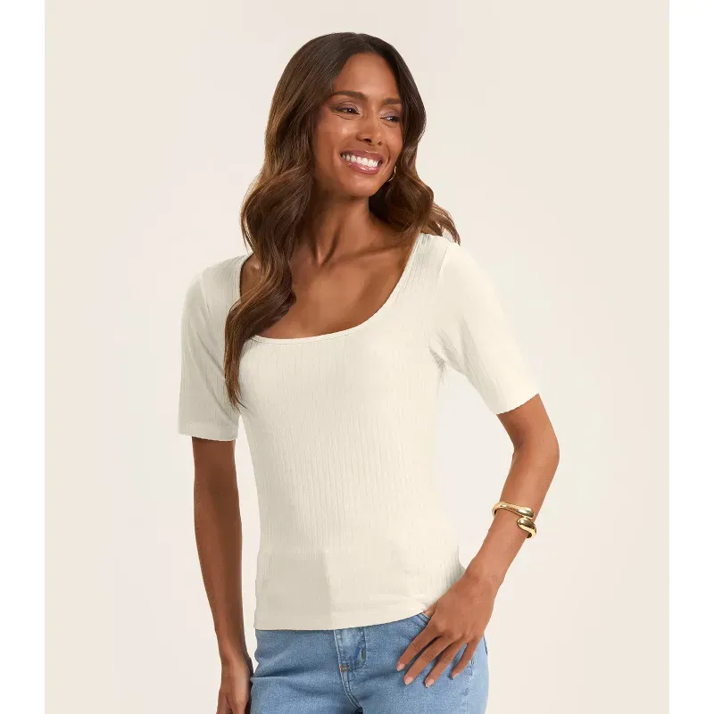 Blusa em Ribana Canelada Rovitex Bege G
