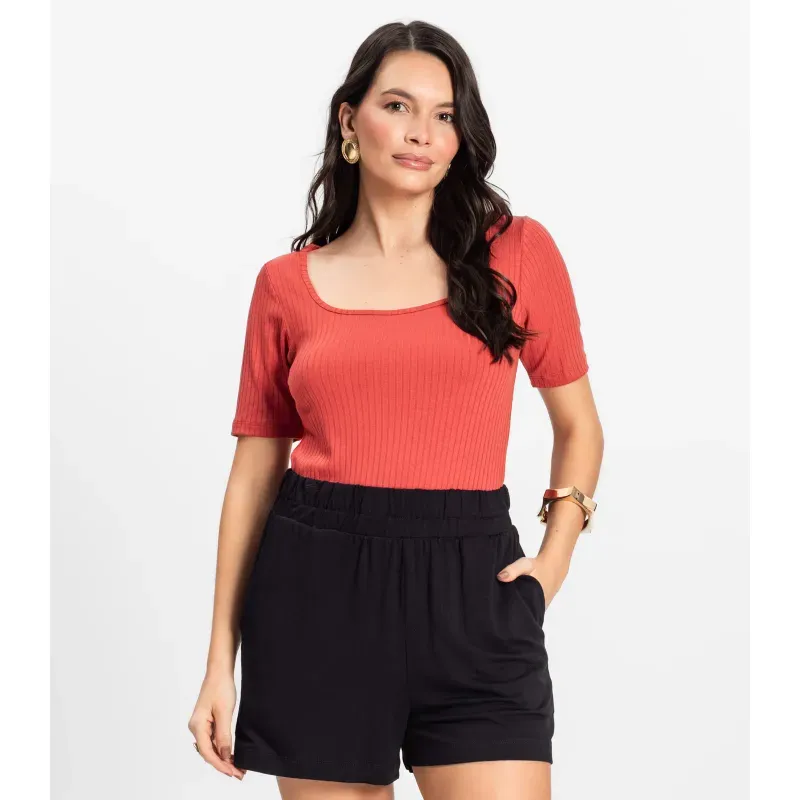 Blusa em Ribana Canelada Rovitex Marrom M