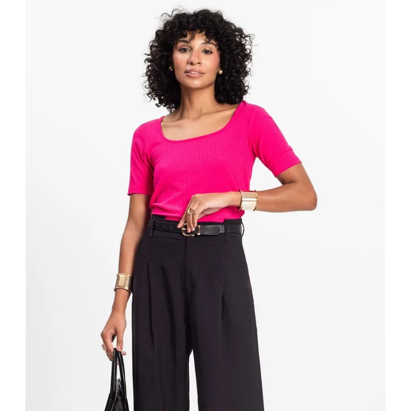 Blusa Em Ribana Canelada Rovitex Rosa M