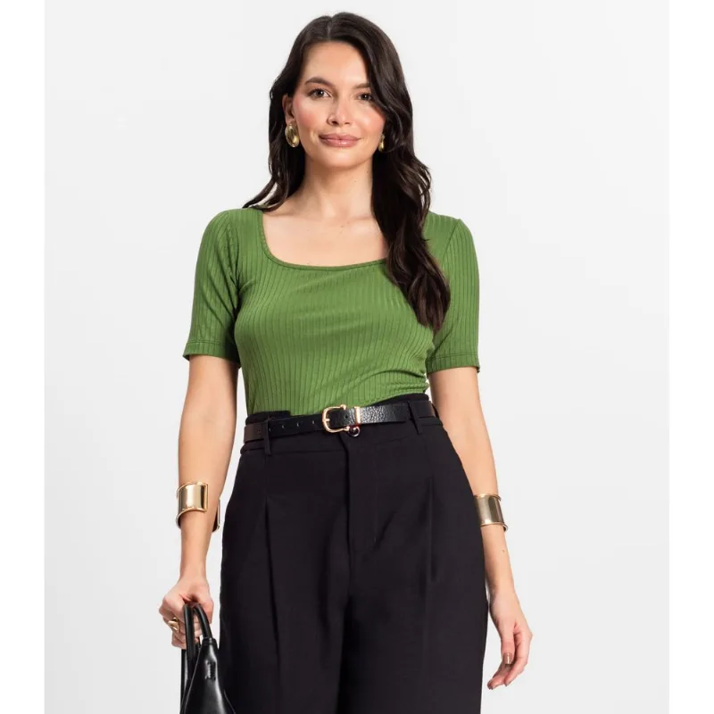 Blusa Em Ribana Canelada Rovitex Verde M