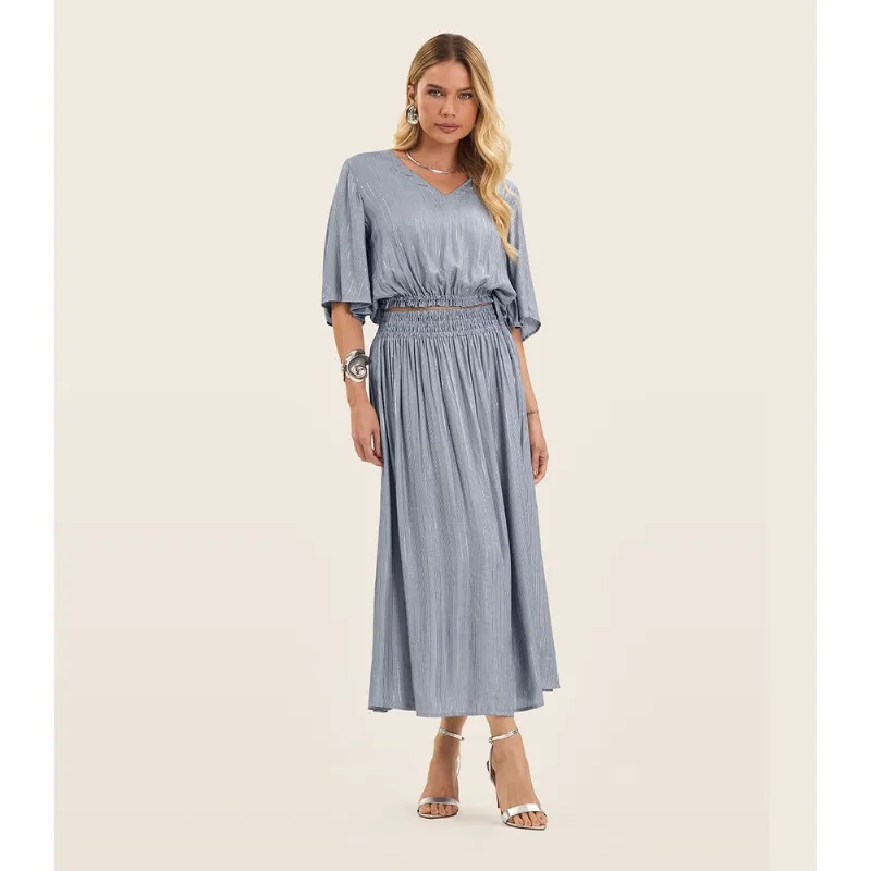 Saia Midi Feminina Cós Com Elástico Endless Azul M