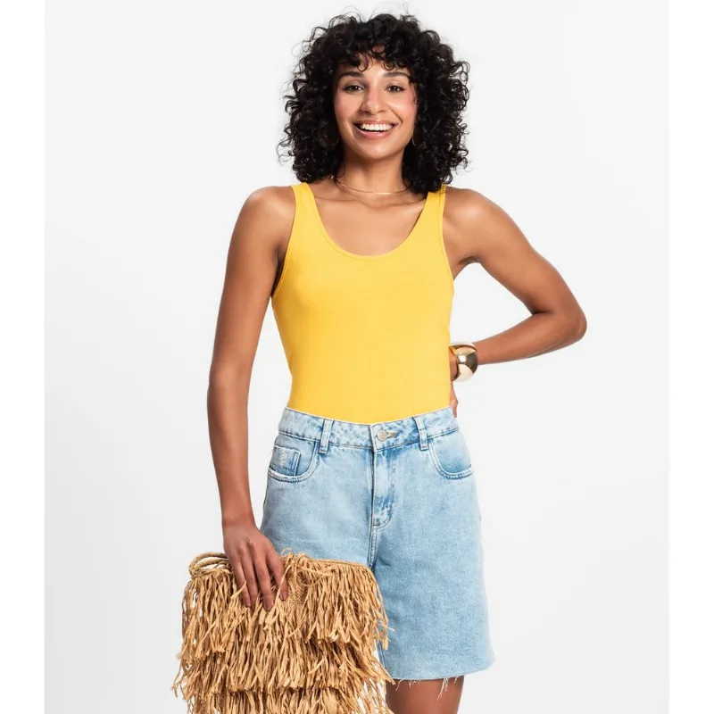 Regata Feminina Básica em Viscotorcion Rovitex Amarelo GG