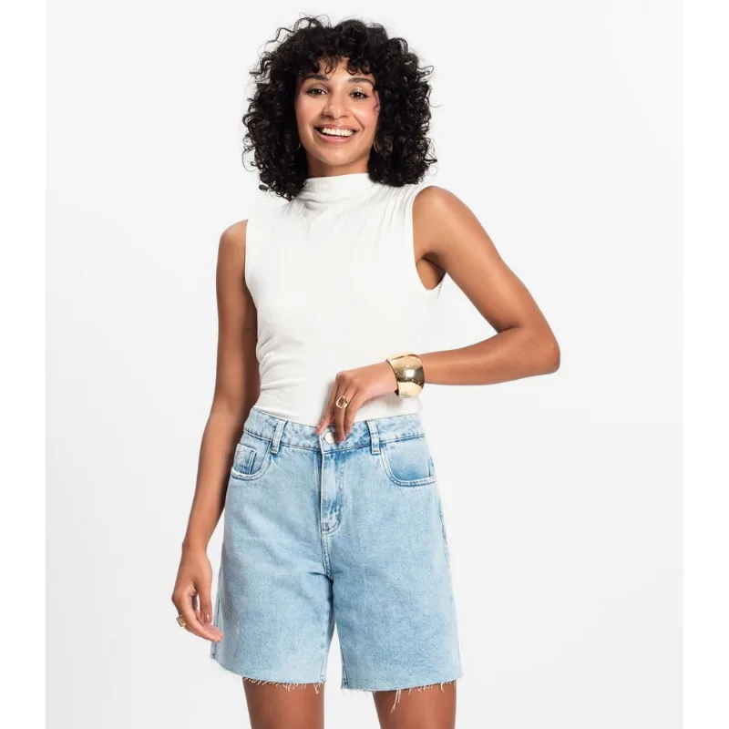 Blusa Em Ribana Canelada Rovitex Bege Gg