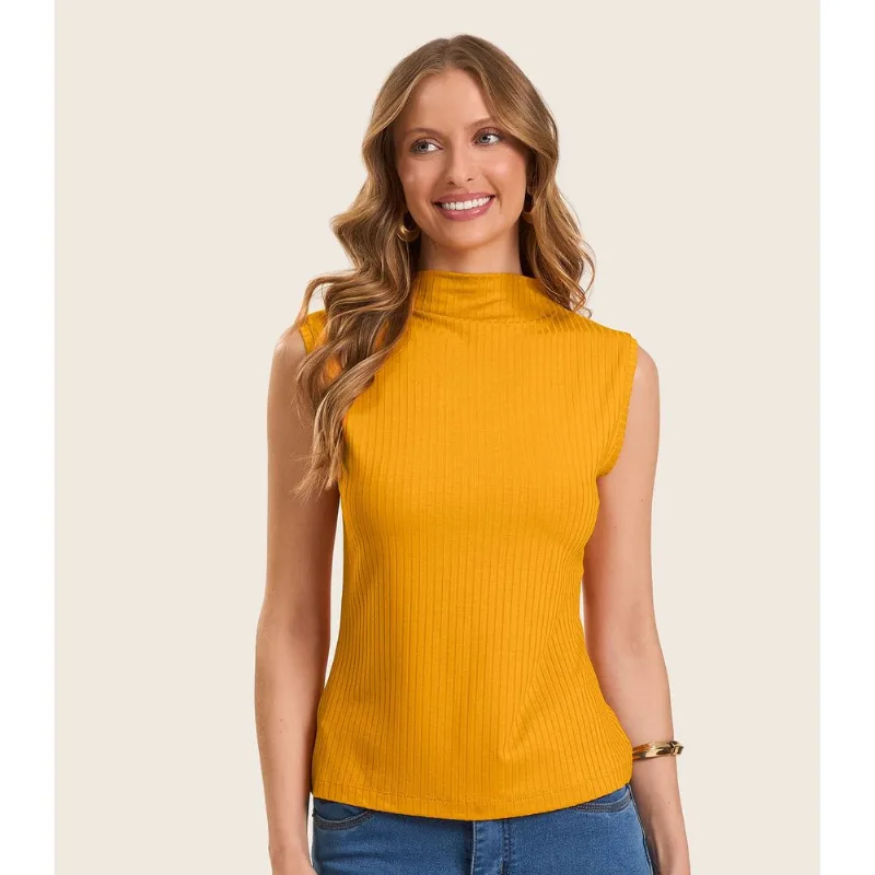 Blusa Em Ribana Canelada Rovitex Amarelo G
