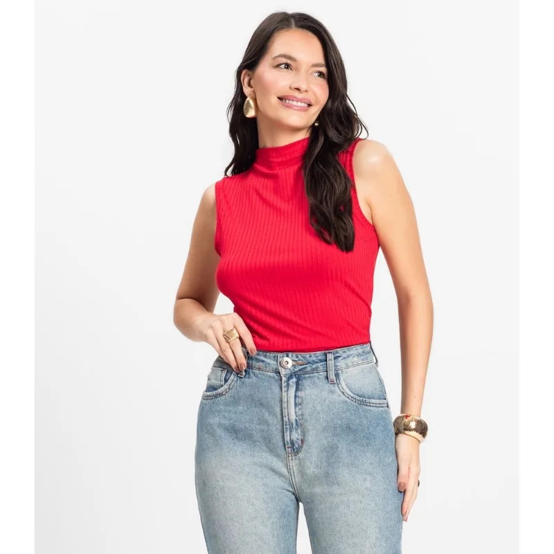 Blusa Em Ribana Canelada Rovitex Vermelho G