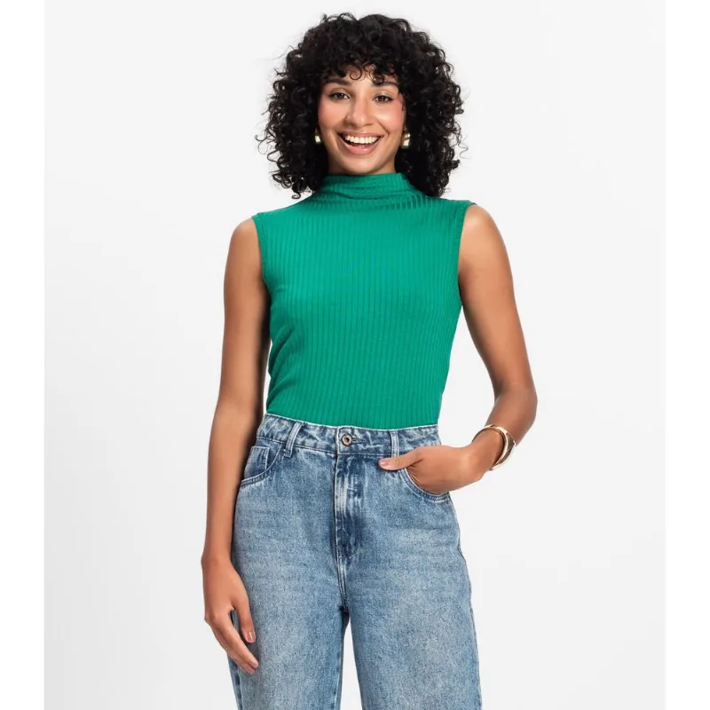 Blusa Em Ribana Canelada Rovitex Verde G