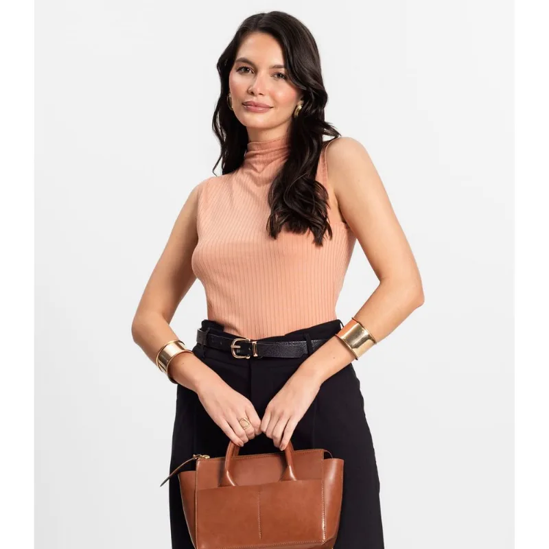 Blusa Em Ribana Canelada Rovitex Marrom M