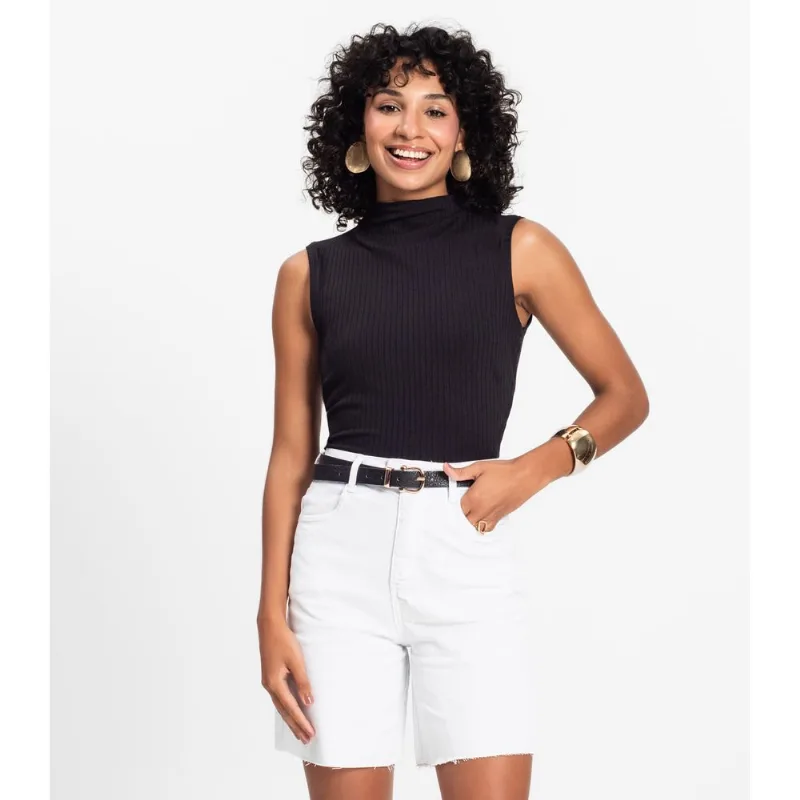 Blusa Em Ribana Canelada Rovitex Preto P