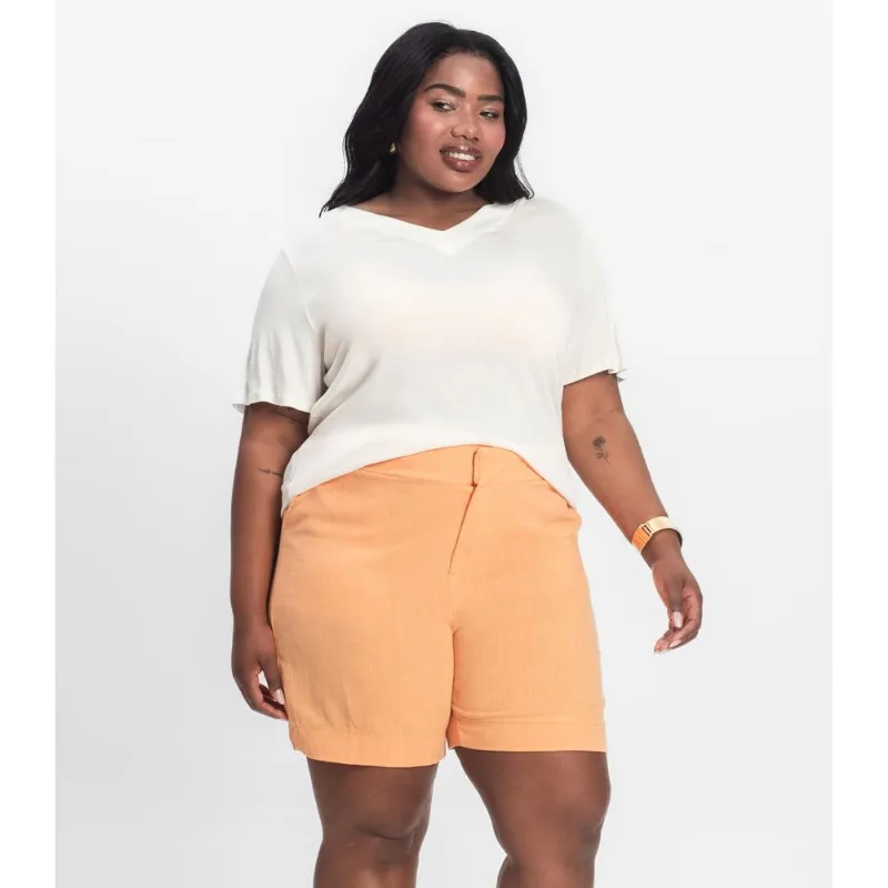 Shorts Feminino Plus Size Em Linho Secret Glam Laranja Plus G2
