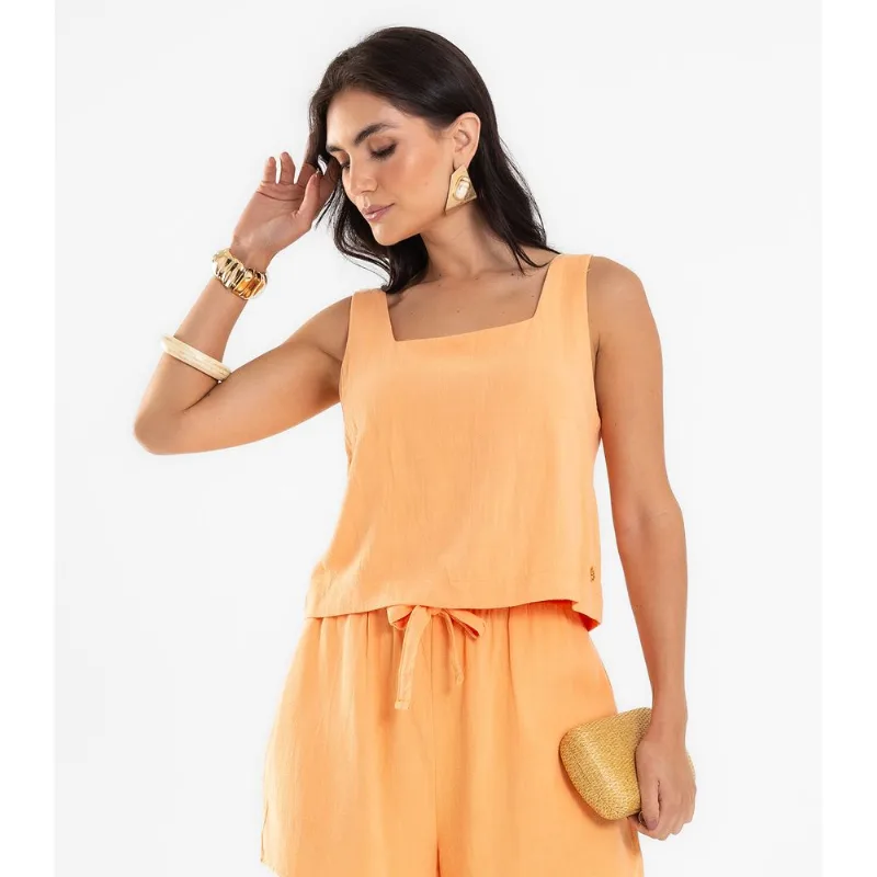 Regata Cropped Feminino Em Linho Endless Laranja G