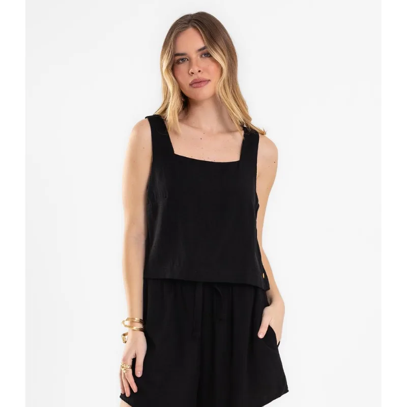 Regata Cropped Feminino Em Linho Endless Preto P
