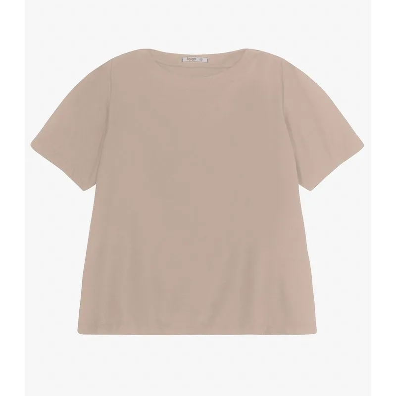 Blusa Manga Curta Feminina Plus Size Secret Glam Bege Plus G1