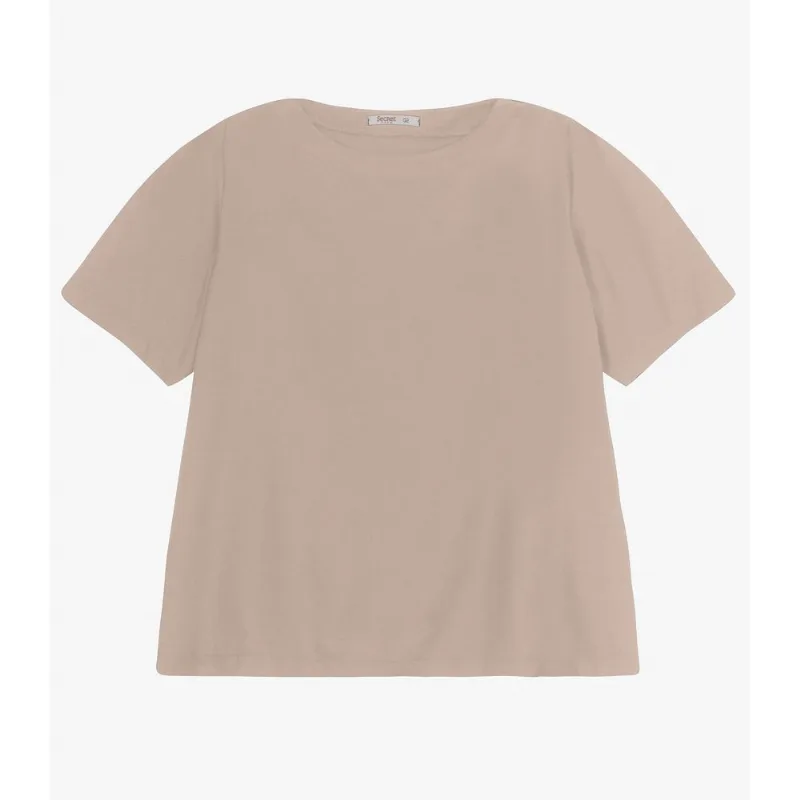 Blusa Manga Curta Feminina Plus Size Secret Glam Bege Plus G2
